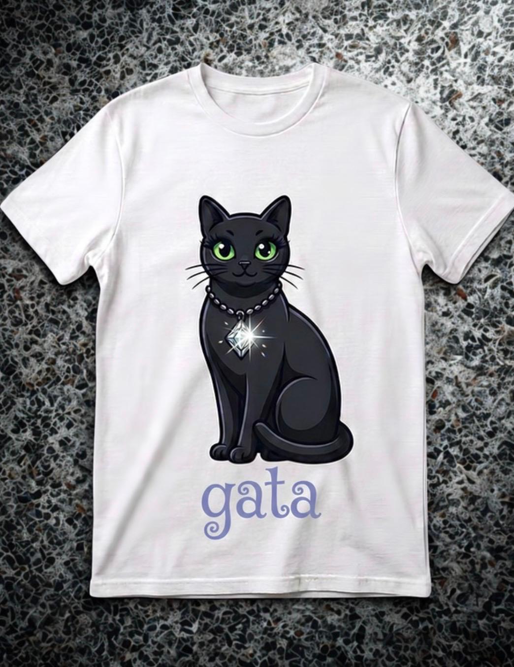 Black Cat with Diamond Necklace T-Shirt